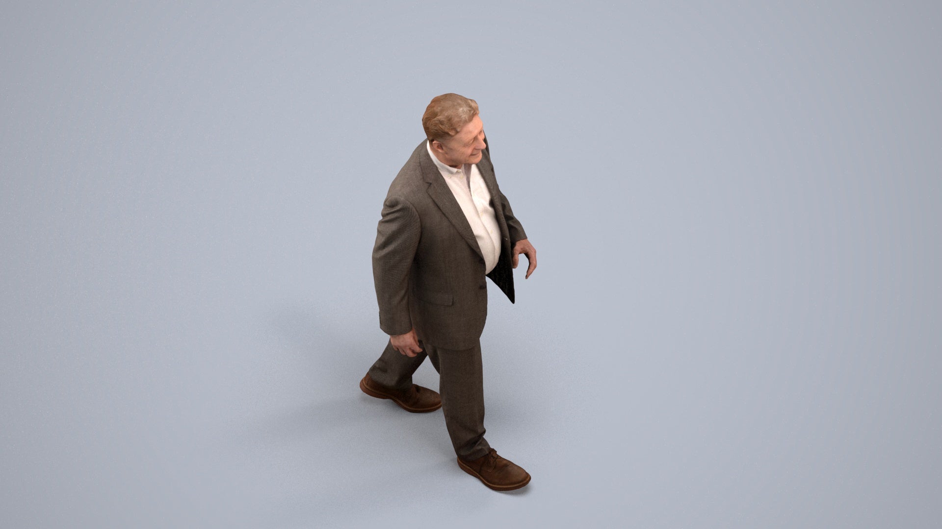realistic 3D senior man business standing, scanned archviz people for Blender and 3ds Max, back view render