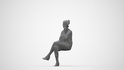 photogrammetry 3D woman casual sitting, realistic human model archviz FBX, wireframe back view