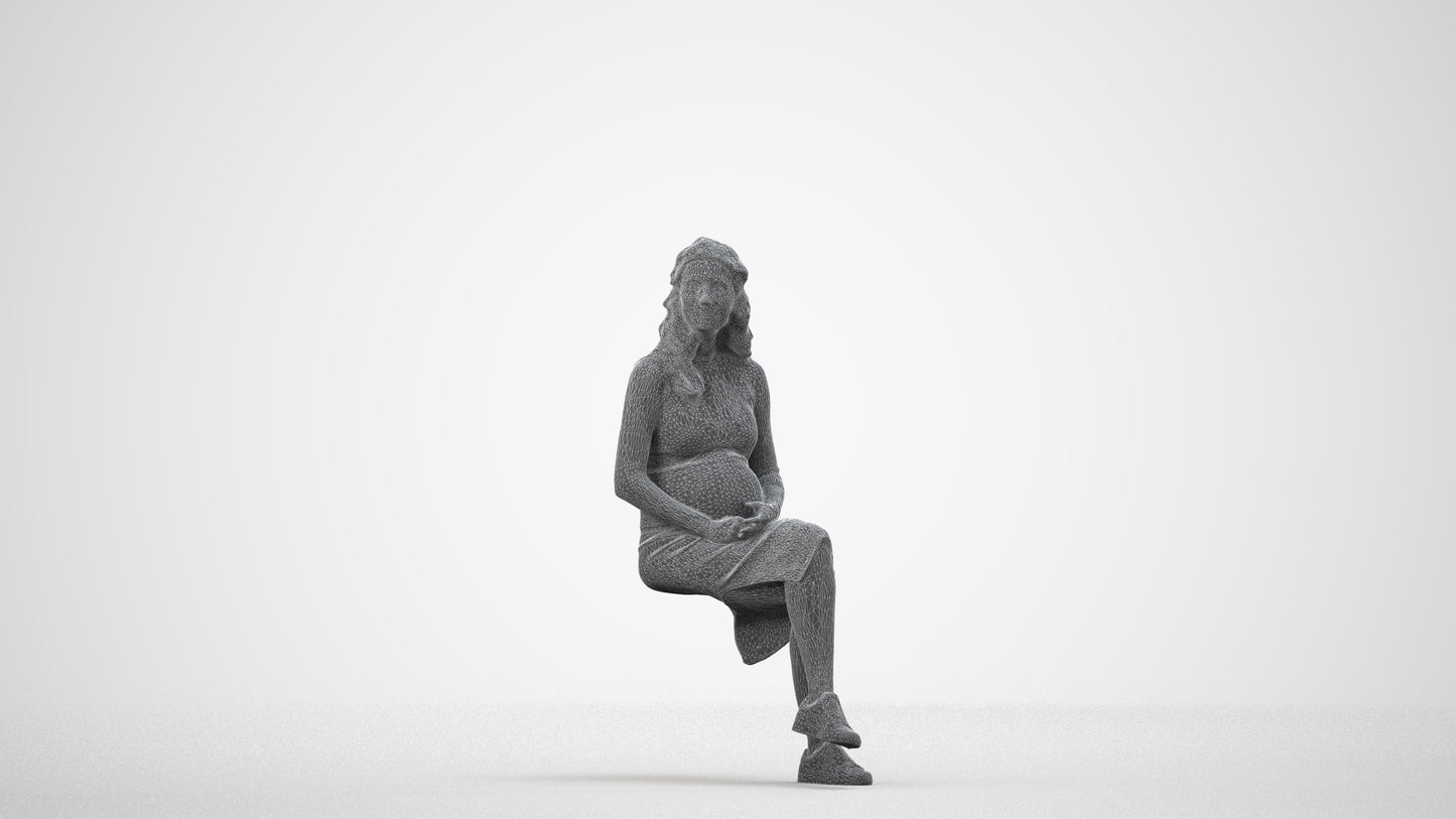 3D human model woman casual sitting, photogrammetry scanned person for archviz, wireframe side view