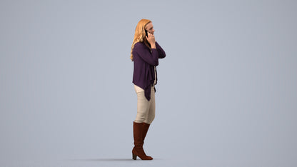 realistic 3D human woman casual standing, archviz people FBX OBJ for Blender, side view render