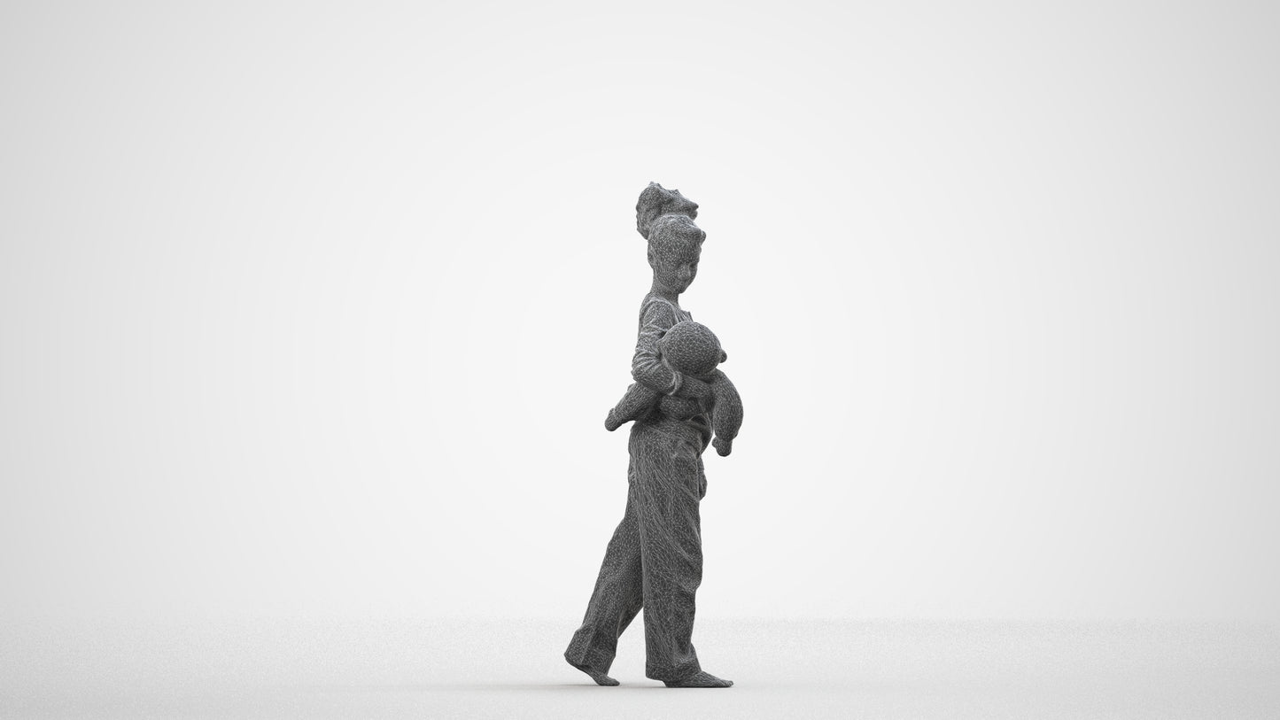 realistic 3D people girl kids, render-ready for V-Ray and Corona, FBX OBJ, wireframe side view