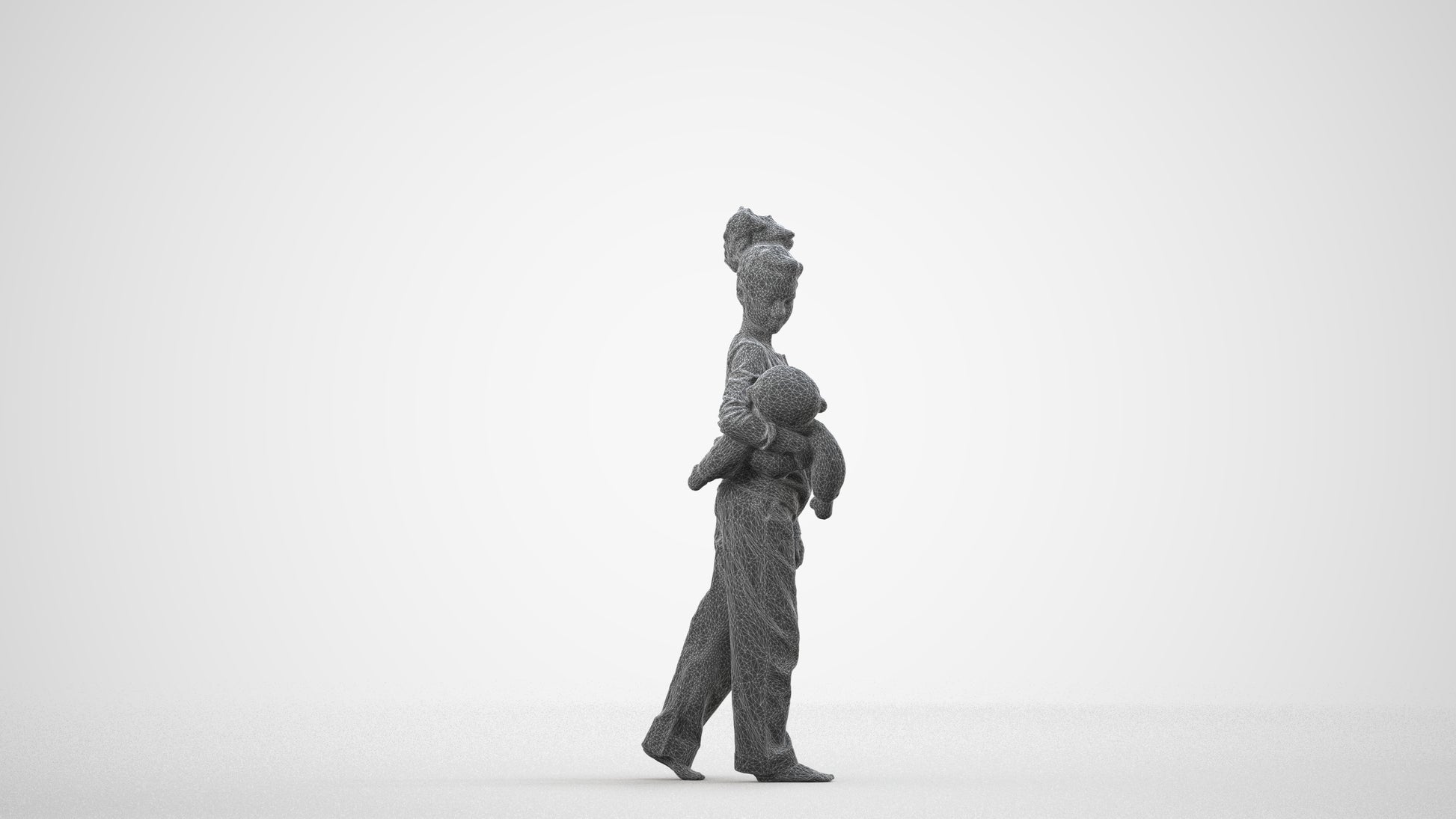 realistic 3D people girl kids, render-ready for V-Ray and Corona, FBX OBJ, wireframe side view