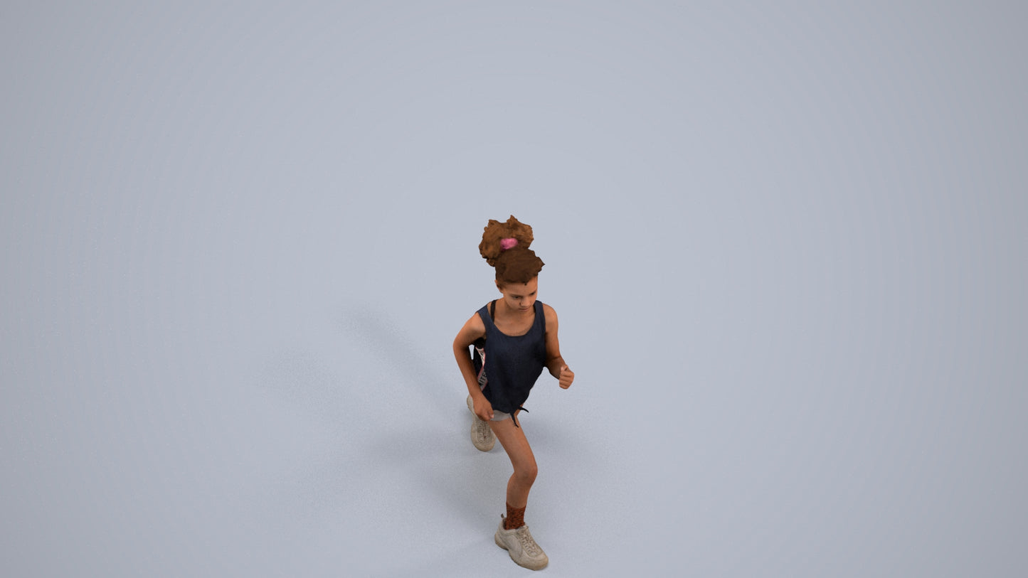 photogrammetry 3D girl sport kids, realistic human model archviz FBX, back view render