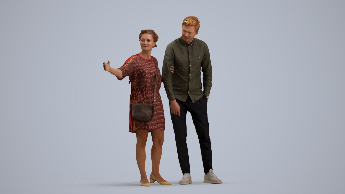 realistic 3D human woman casual couple, archviz people FBX OBJ for Blender, standing pose render