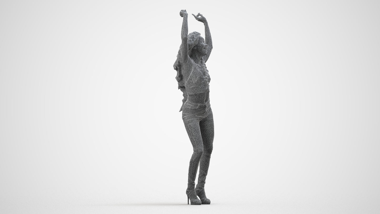 scanned 3D woman casual dancing, photogrammetry people for Enscape and V-Ray, wireframe side view