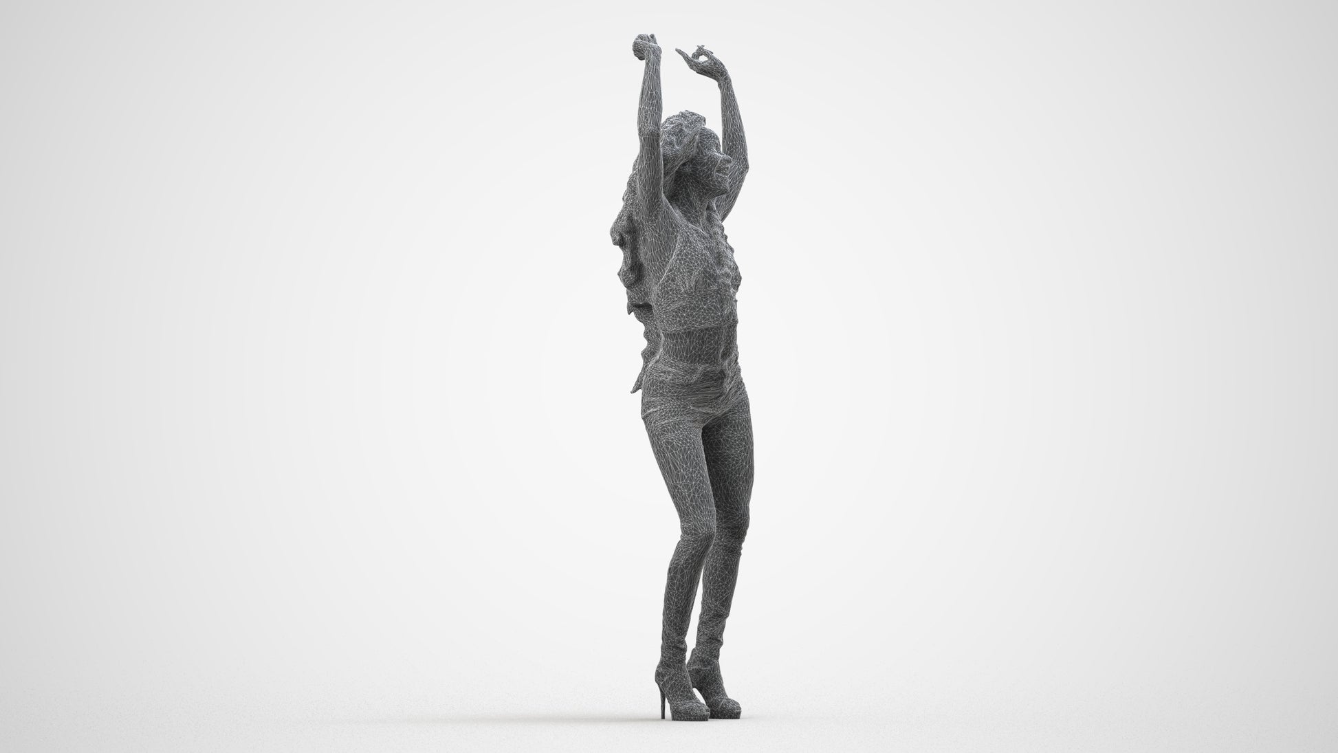 scanned 3D woman casual dancing, photogrammetry people for Enscape and V-Ray, wireframe side view