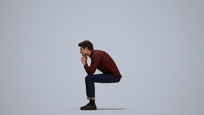3D people model man casual sitting, scanned human for 3ds Max rendering, standing pose render