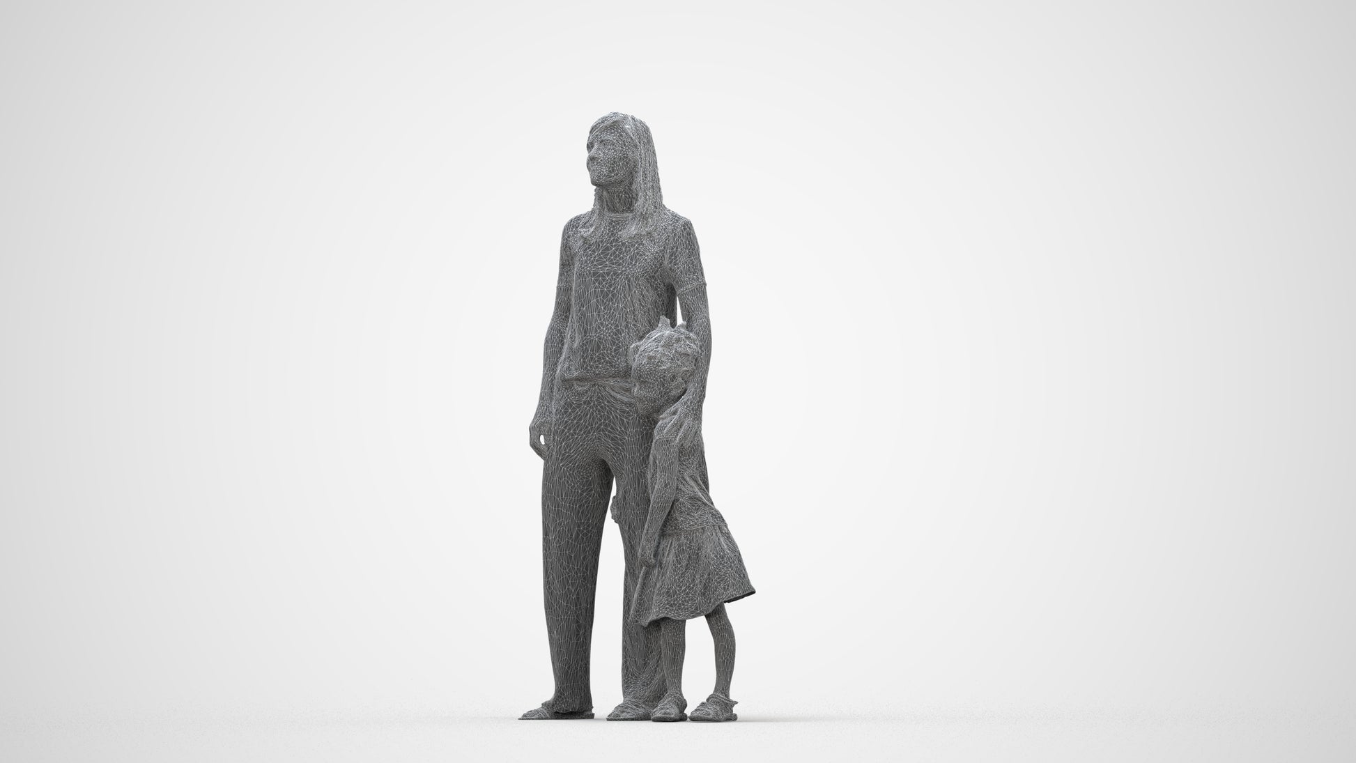 3D human model girl casual kids, photogrammetry scanned person for archviz, wireframe back view