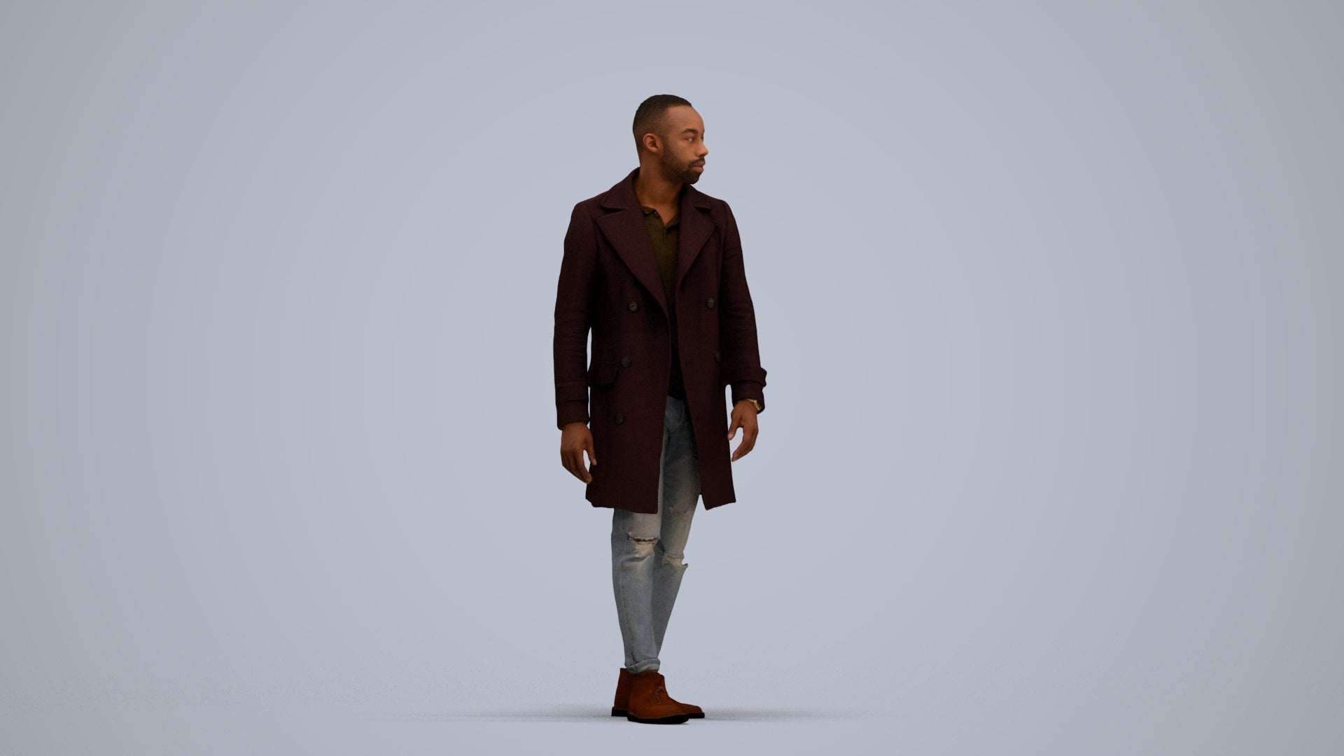 3D people model man casual walking, scanned human for 3ds Max rendering, standing pose render
