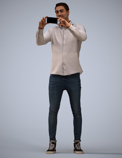 3D human model man casual standing, photogrammetry scanned person for archviz