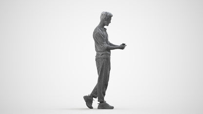 3D scanned man standing casual, photorealistic archviz people for Enscape and SketchUp, wireframe side view