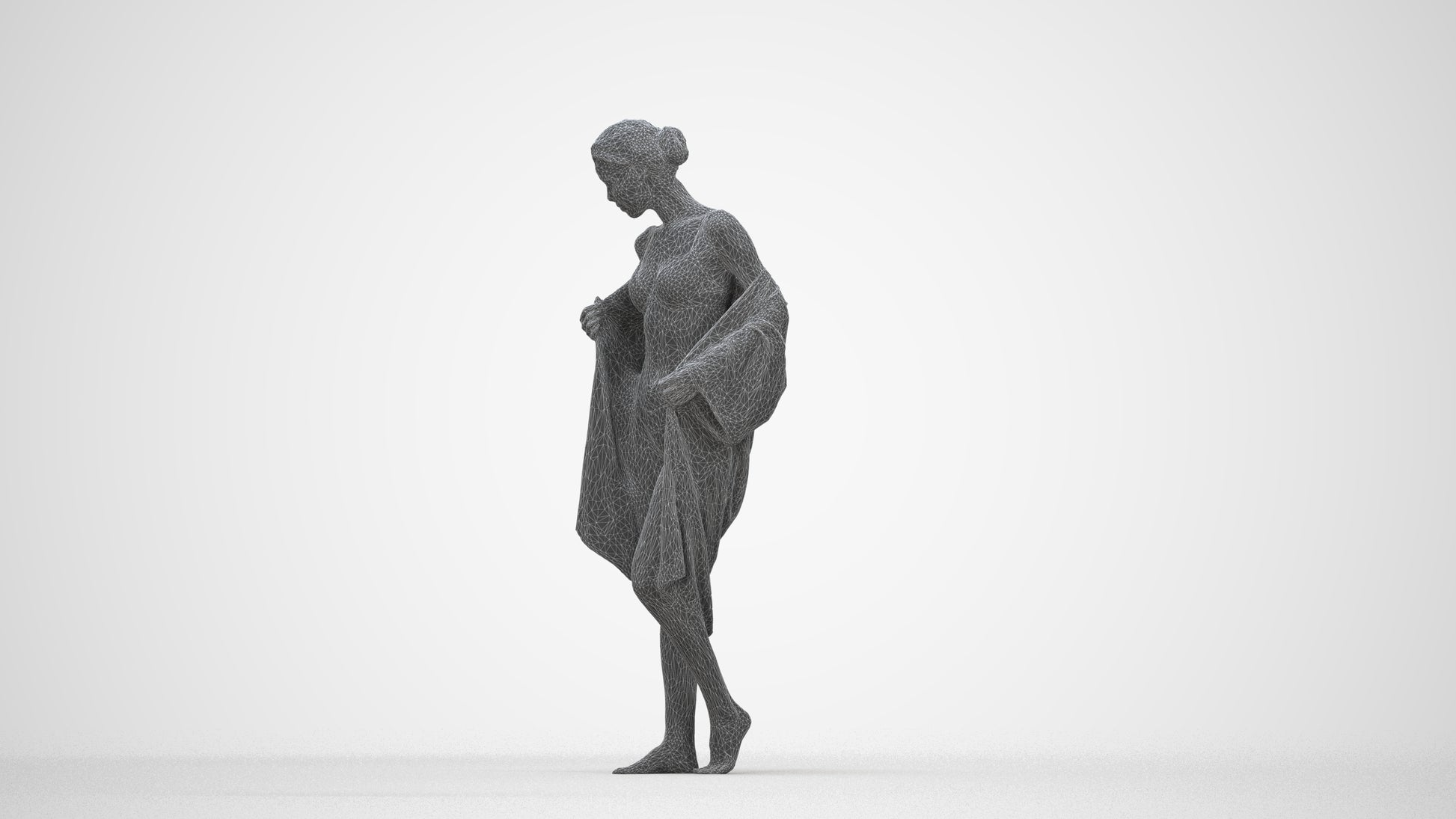 photogrammetry 3D woman bathroom, realistic human model archviz FBX, wireframe back view