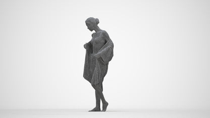 photogrammetry 3D woman bathroom, realistic human model archviz FBX, wireframe back view