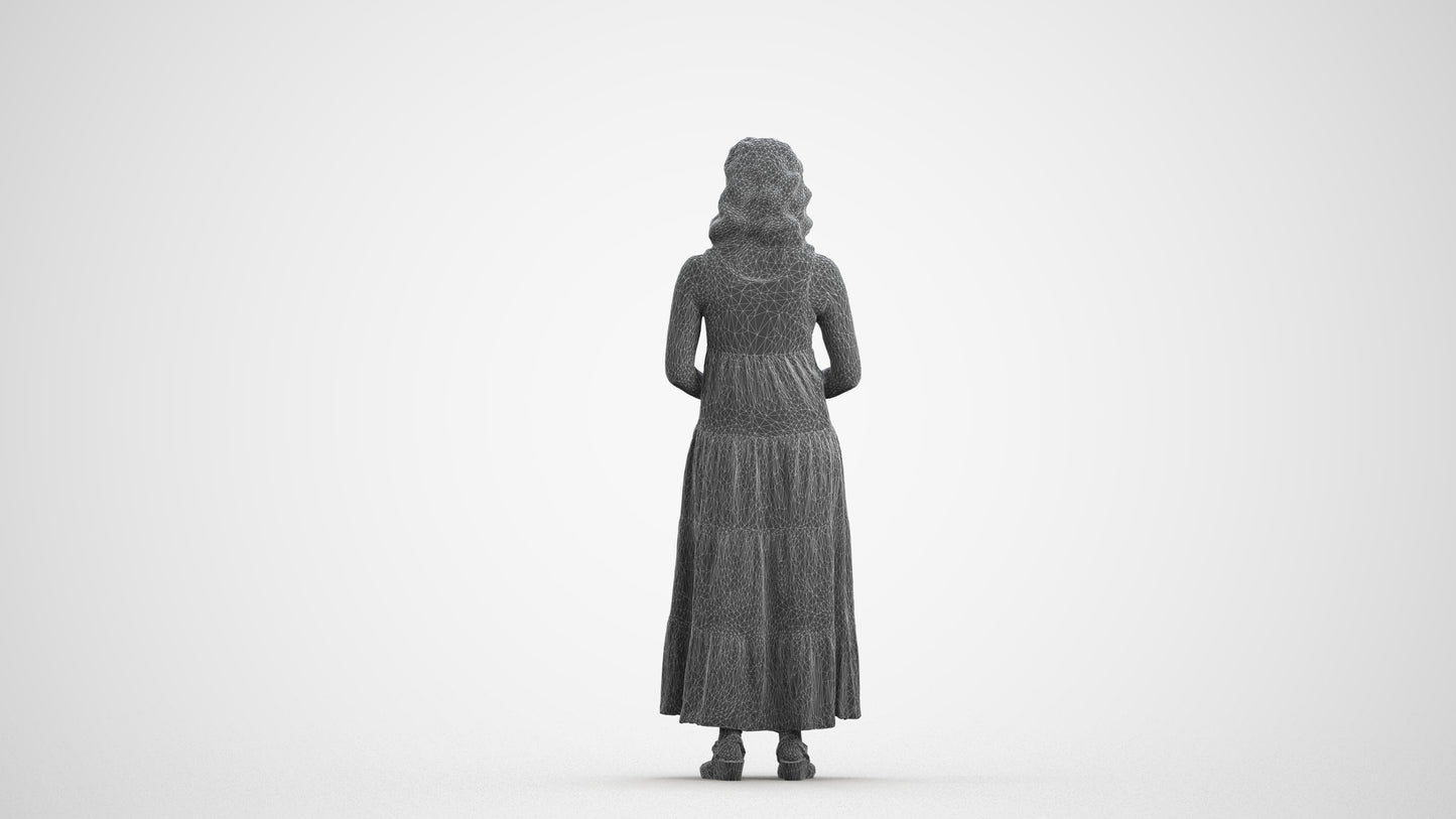 3D people model woman casual standing, scanned human for 3ds Max rendering, wireframe front view