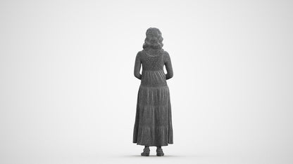 3D people model woman casual standing, scanned human for 3ds Max rendering, wireframe front view