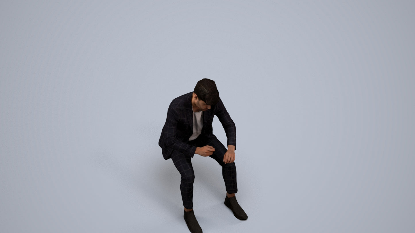 scanned 3D man business, photogrammetry people for Enscape and V-Ray, back view render