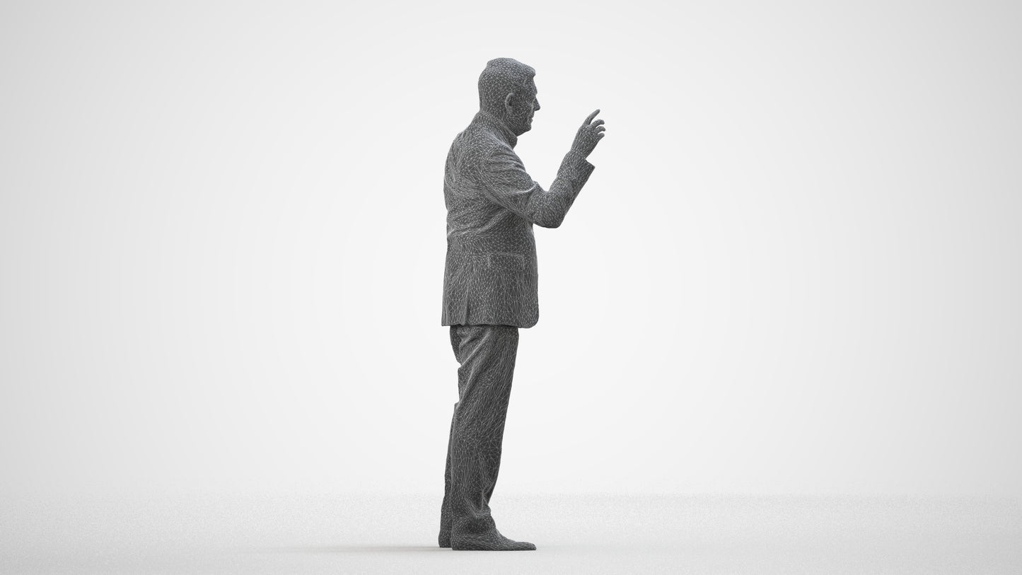 scanned 3D senior man business, photogrammetry people for Enscape and V-Ray, wireframe side view