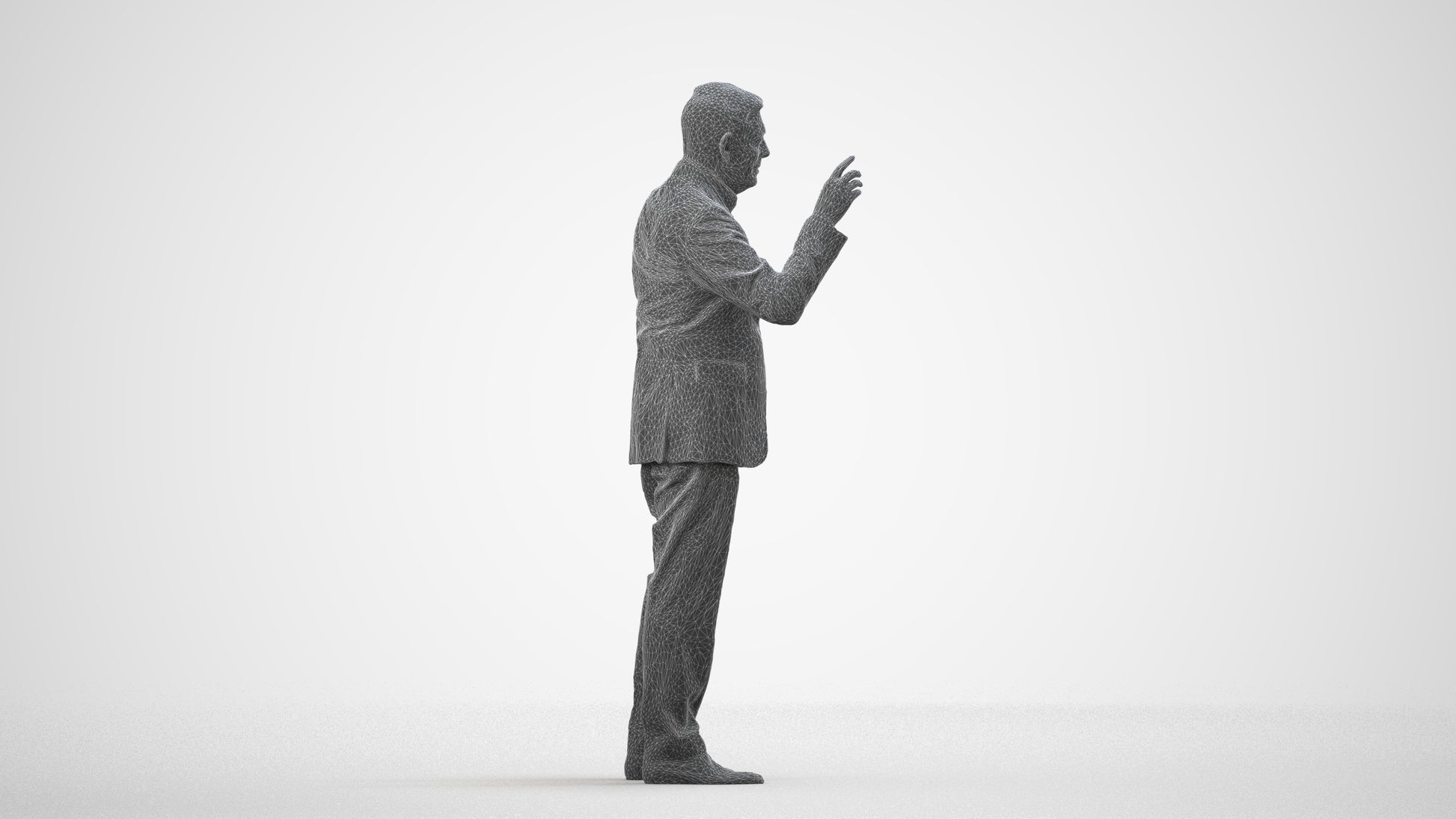 scanned 3D senior man business, photogrammetry people for Enscape and V-Ray, wireframe side view