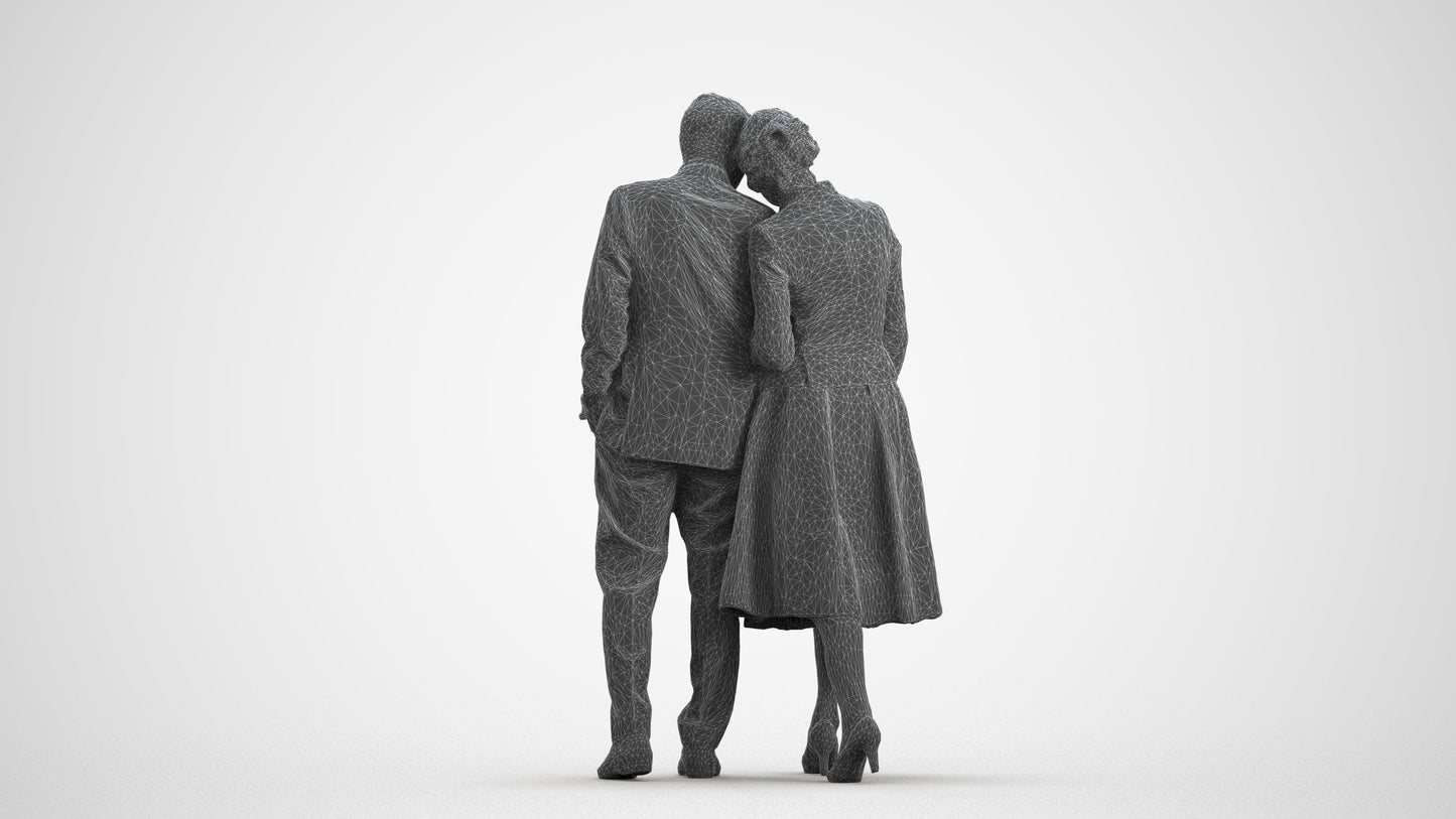 realistic 3D people senior woman formal couple, render-ready for V-Ray and Corona, FBX OBJ, wireframe front view