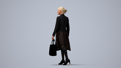 3D scanned senior woman standing business, photorealistic archviz people for Enscape and SketchUp, three-quarter view render