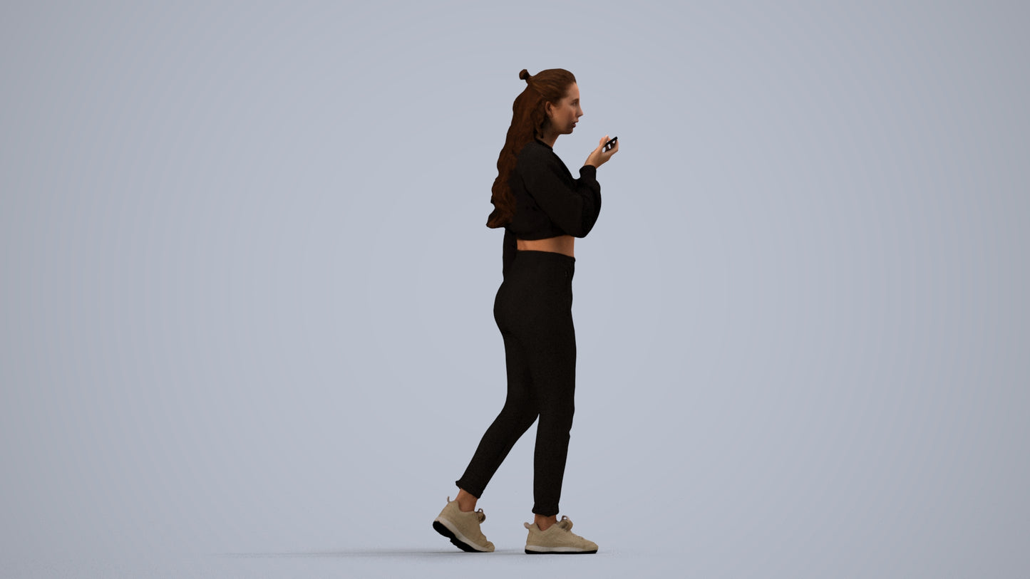 3D human model woman sport, photogrammetry scanned person for archviz, side view render