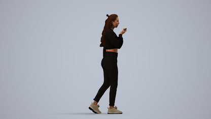3D human model woman sport, photogrammetry scanned person for archviz, side view render
