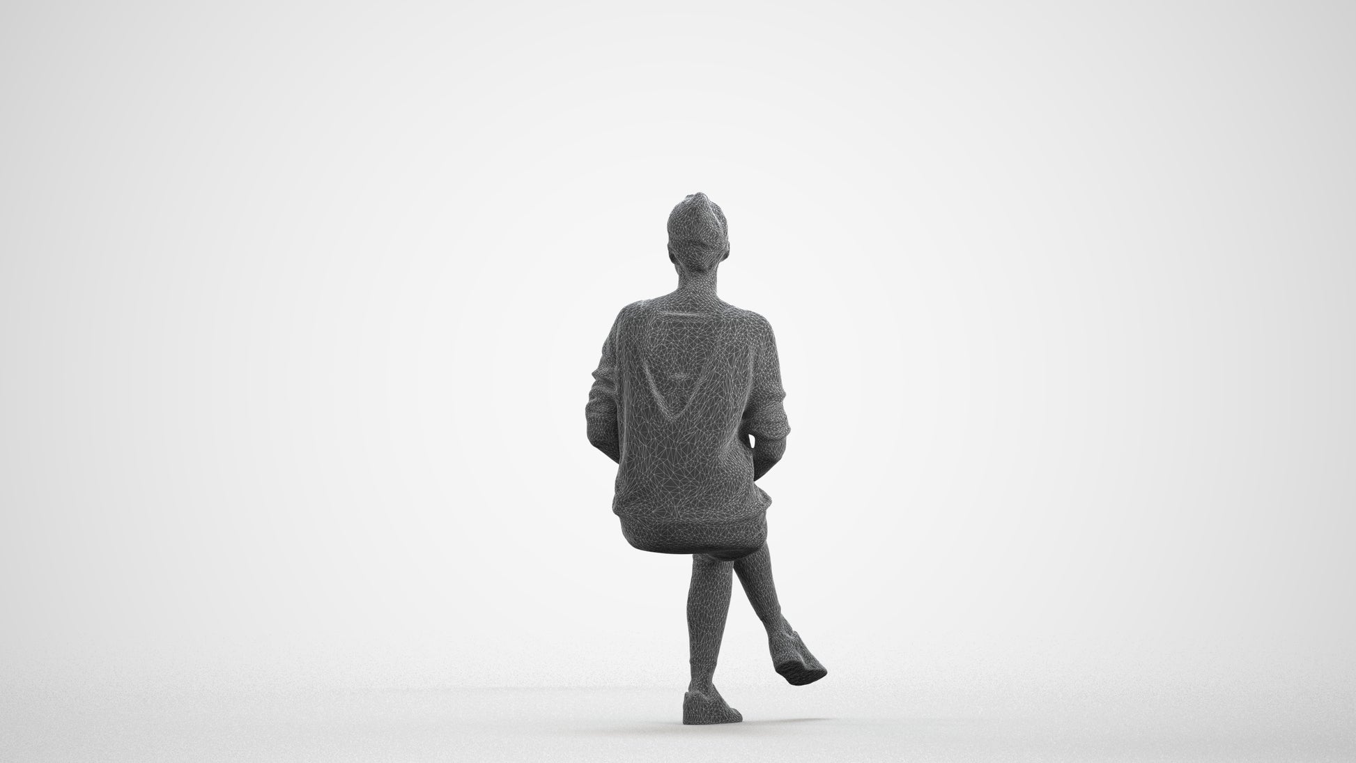 realistic 3D people woman casual sitting, render-ready for V-Ray and Corona, FBX OBJ, wireframe front view