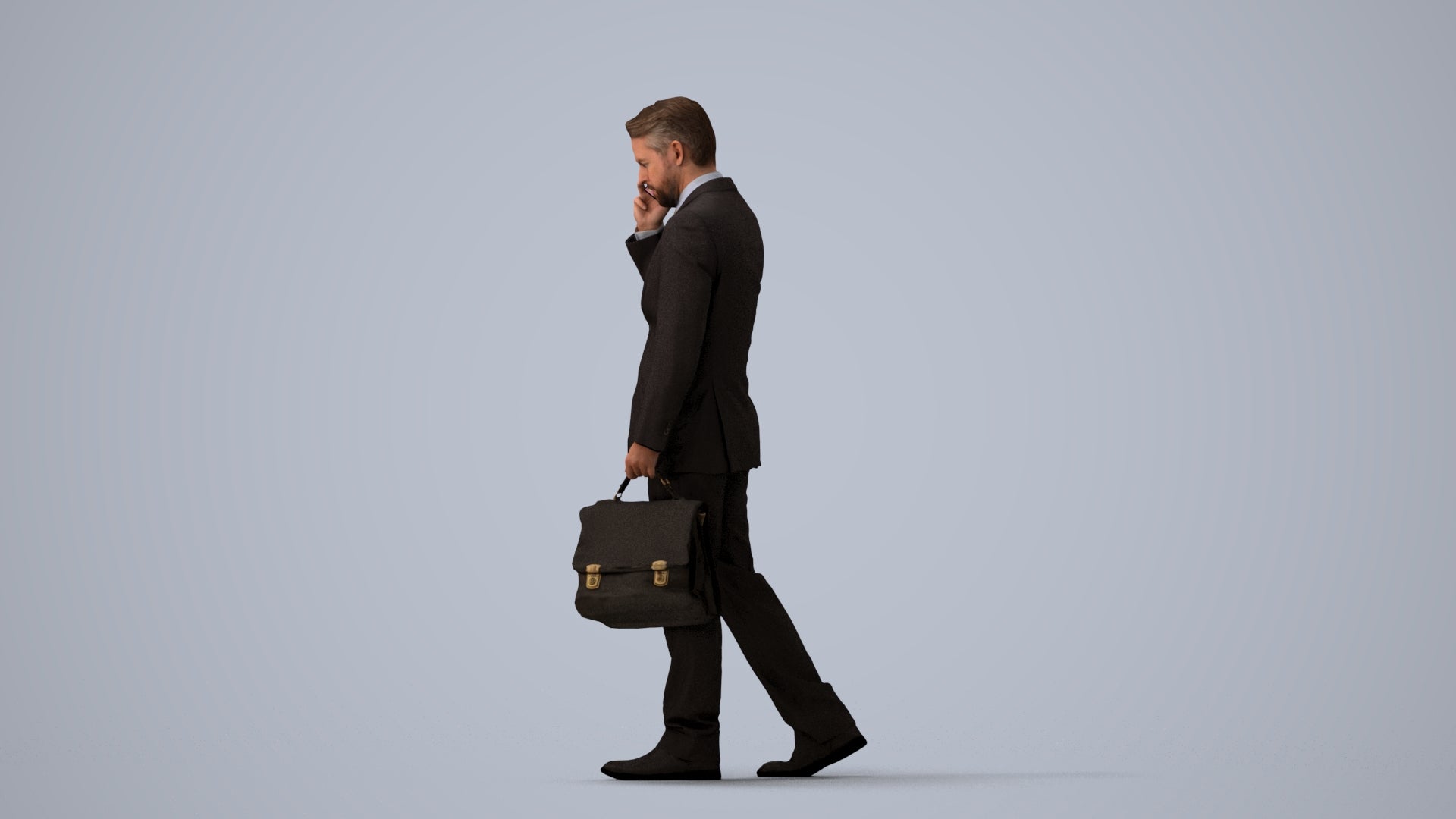 realistic 3D human man business, archviz people FBX OBJ for Blender, three-quarter view render