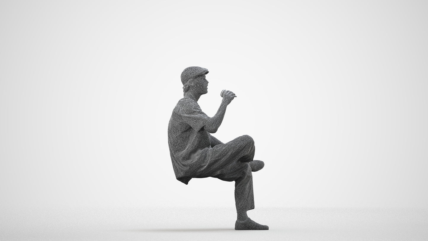 realistic 3D people man casual sitting, render-ready for V-Ray and Corona, FBX OBJ, wireframe side view