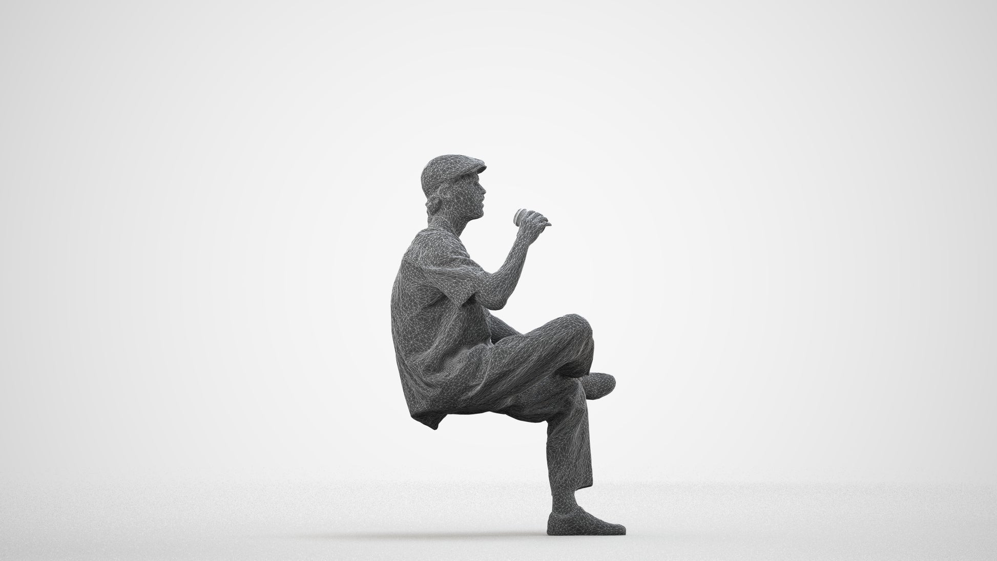 realistic 3D people man casual sitting, render-ready for V-Ray and Corona, FBX OBJ, wireframe side view