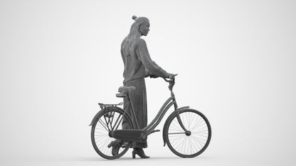 realistic 3D human woman casual cycling, archviz people FBX OBJ for Blender, wireframe side view