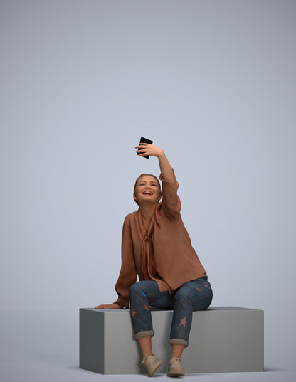 3D people model woman casual sitting, scanned human for 3ds Max rendering
