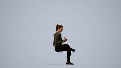 realistic 3D woman sport sitting, scanned archviz people for Blender and 3ds Max, side view render