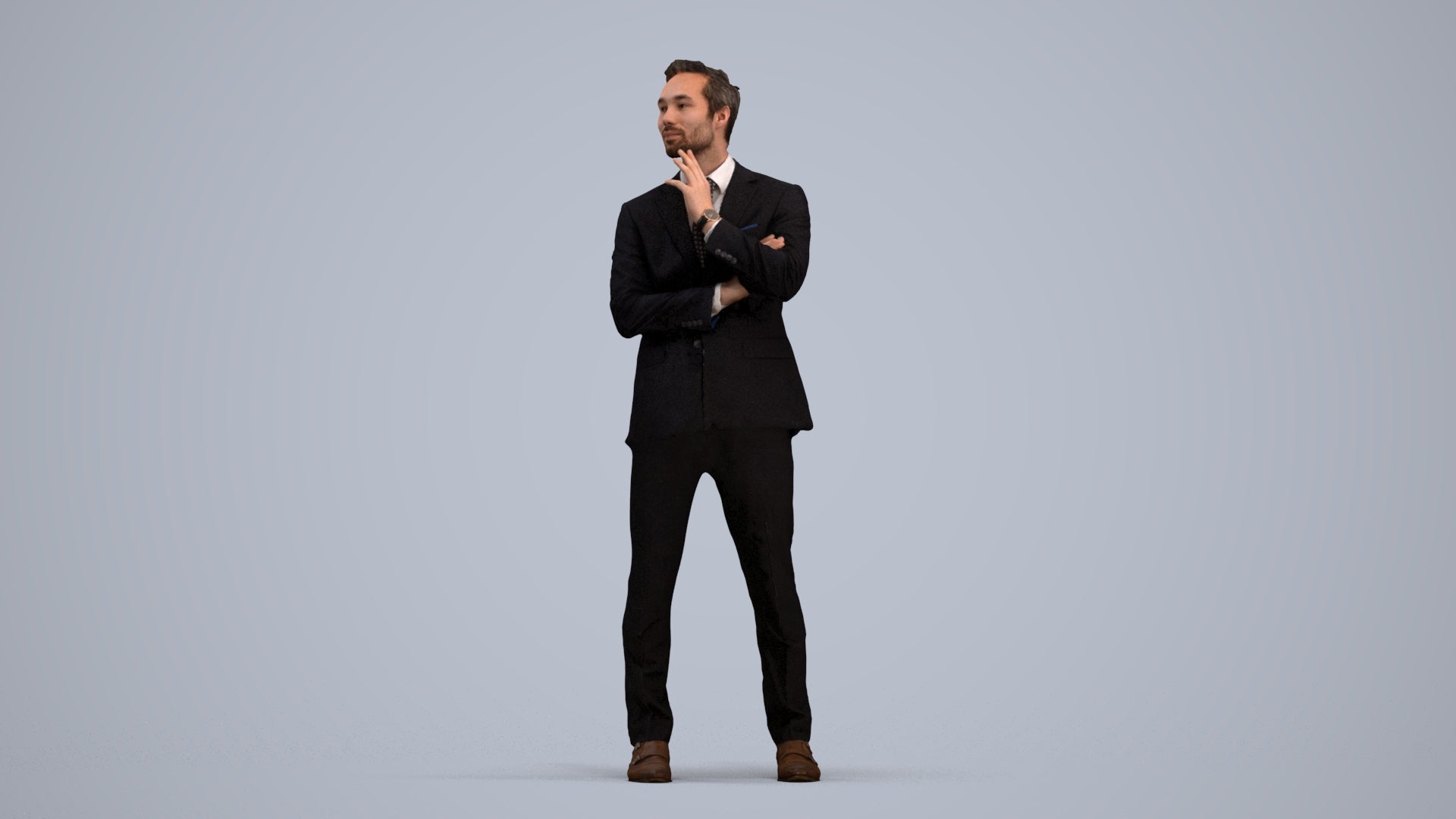 3D human model man formal business, photogrammetry scanned person for archviz, standing pose render
