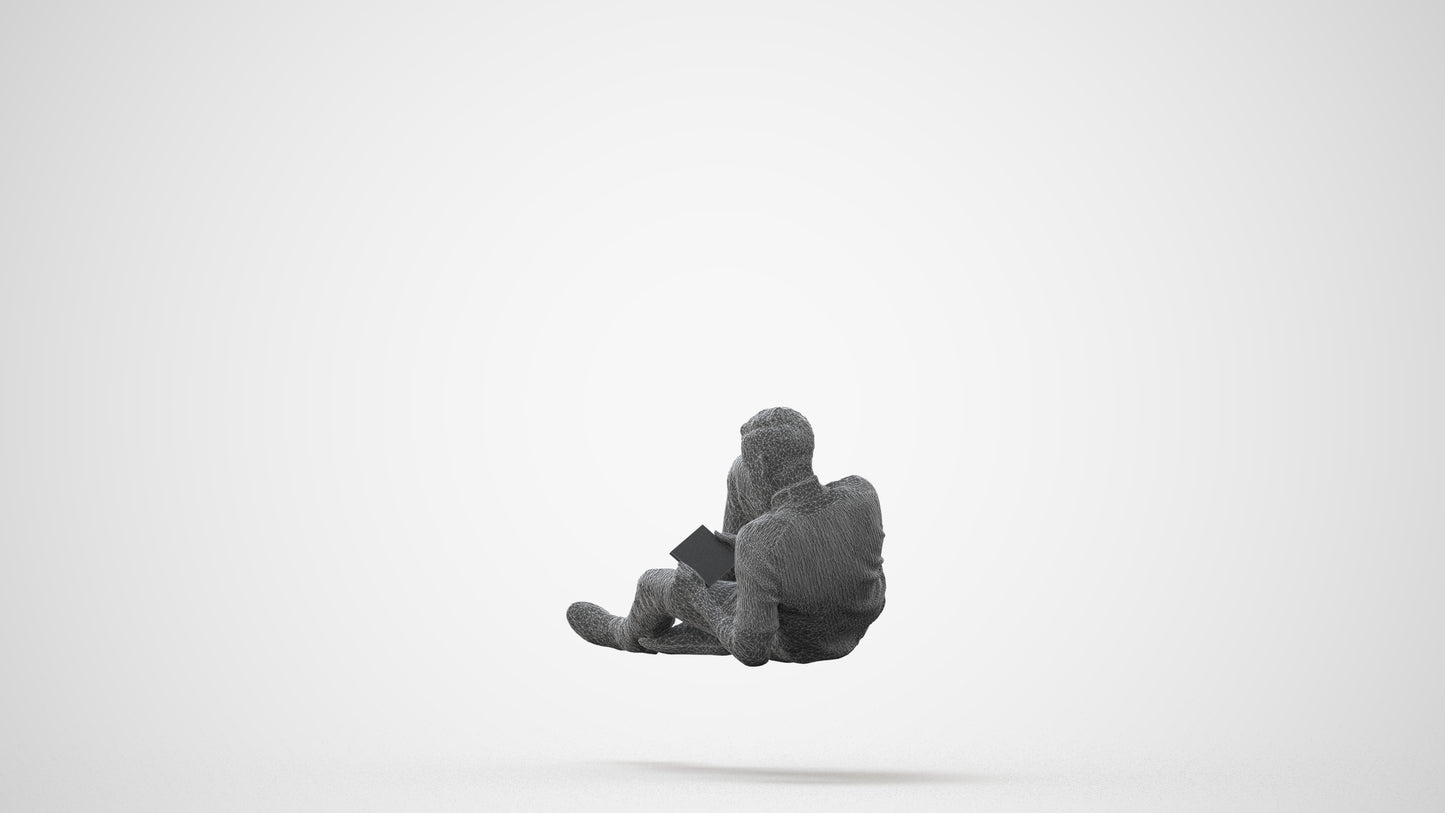 3D scanned man sitting casual, photorealistic archviz people for Enscape and SketchUp, square thumbnail