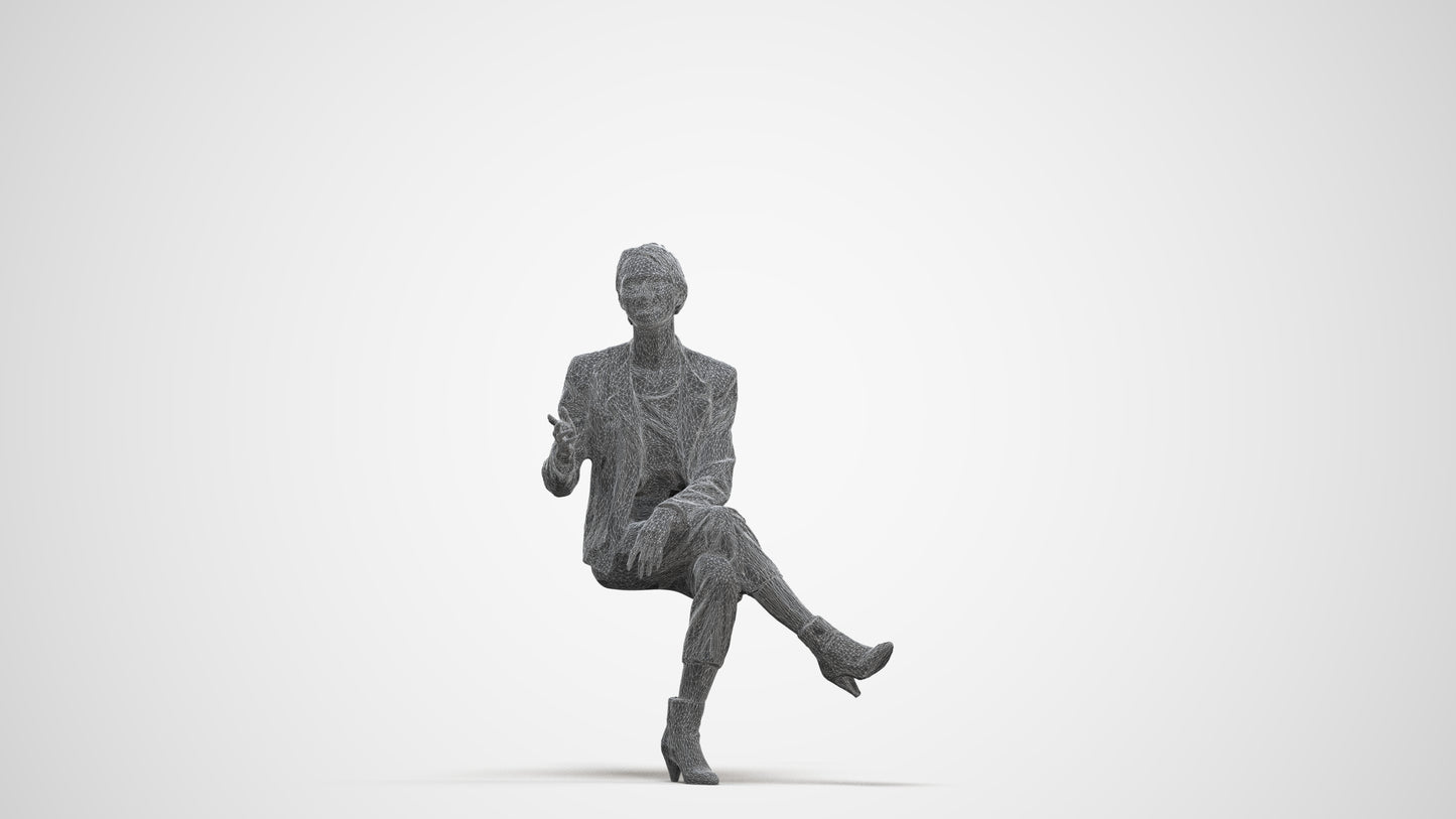 3D people model woman business sitting, scanned human for 3ds Max rendering, three-quarter front view render