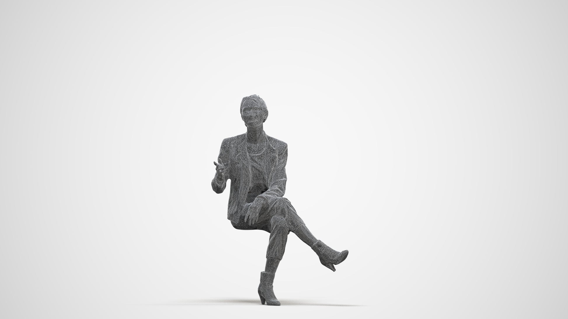 3D people model woman business sitting, scanned human for 3ds Max rendering, three-quarter front view render
