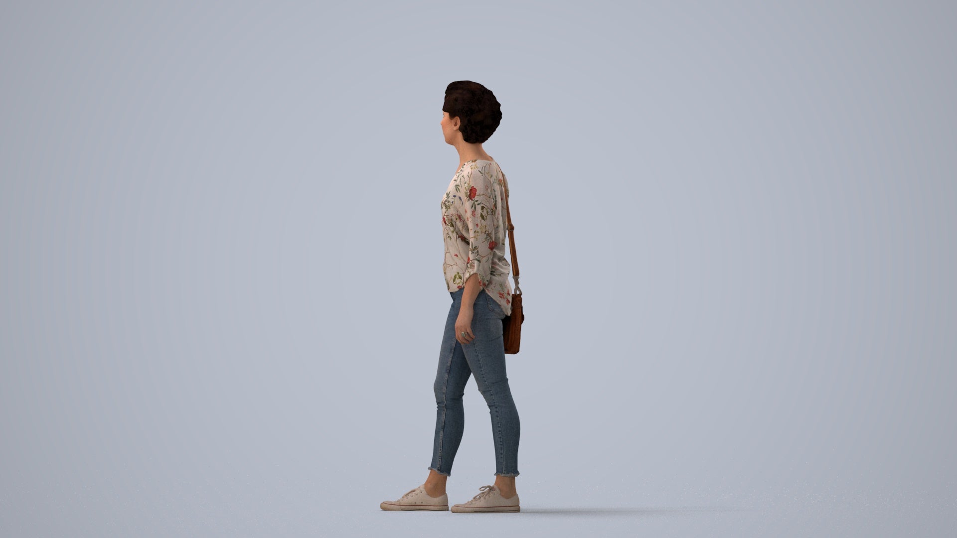 scanned 3D woman casual walking, photogrammetry people for Enscape and V-Ray, three-quarter view render