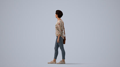 scanned 3D woman casual walking, photogrammetry people for Enscape and V-Ray, three-quarter view render