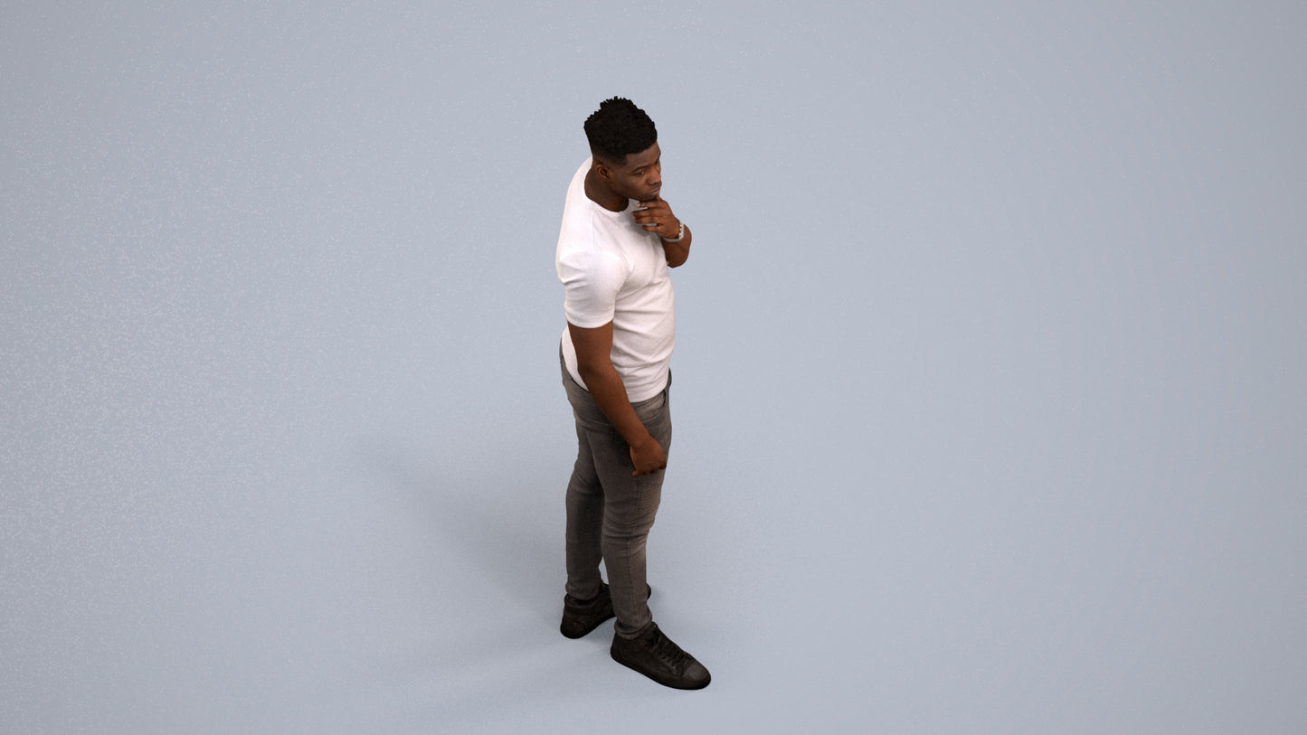 3D human model man casual standing, photogrammetry scanned person for archviz, back view render