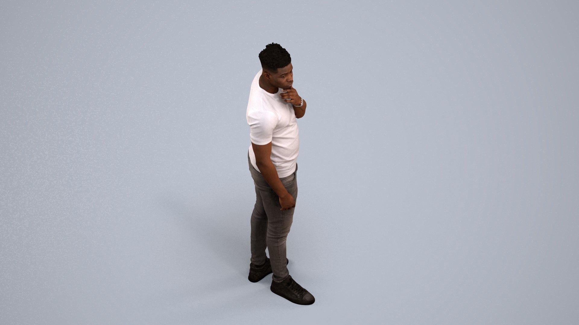 3D human model man casual standing, photogrammetry scanned person for archviz, back view render