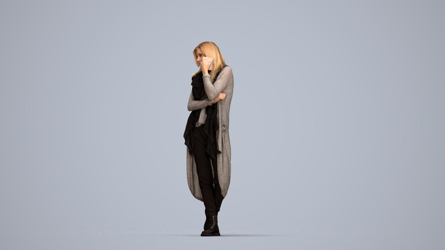 realistic 3D people woman casual standing, render-ready for V-Ray and Corona, FBX OBJ, top-down view render