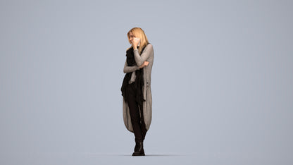 realistic 3D people woman casual standing, render-ready for V-Ray and Corona, FBX OBJ, top-down view render