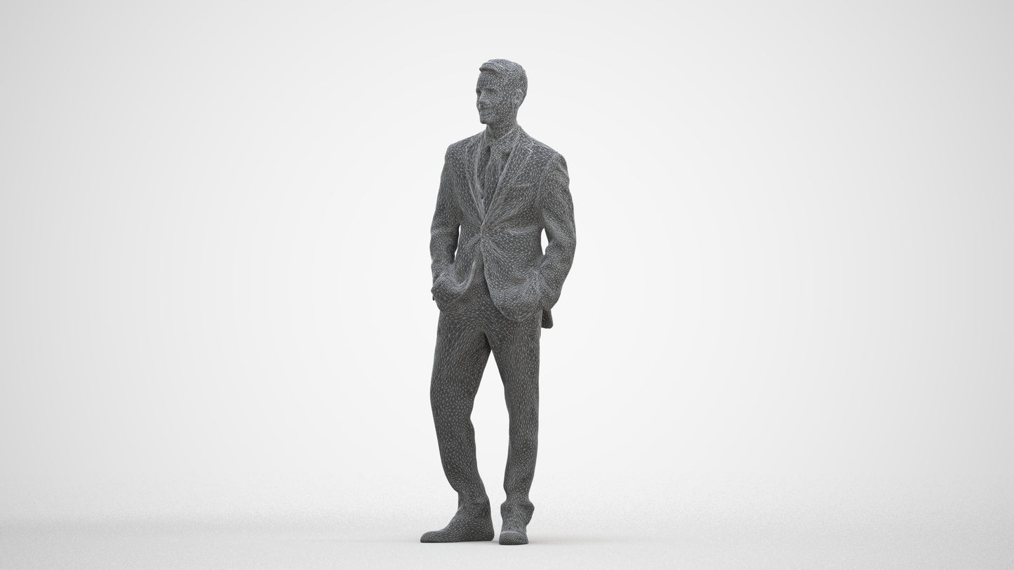 realistic 3D man business, scanned archviz people for Blender and 3ds Max, three-quarter front view render