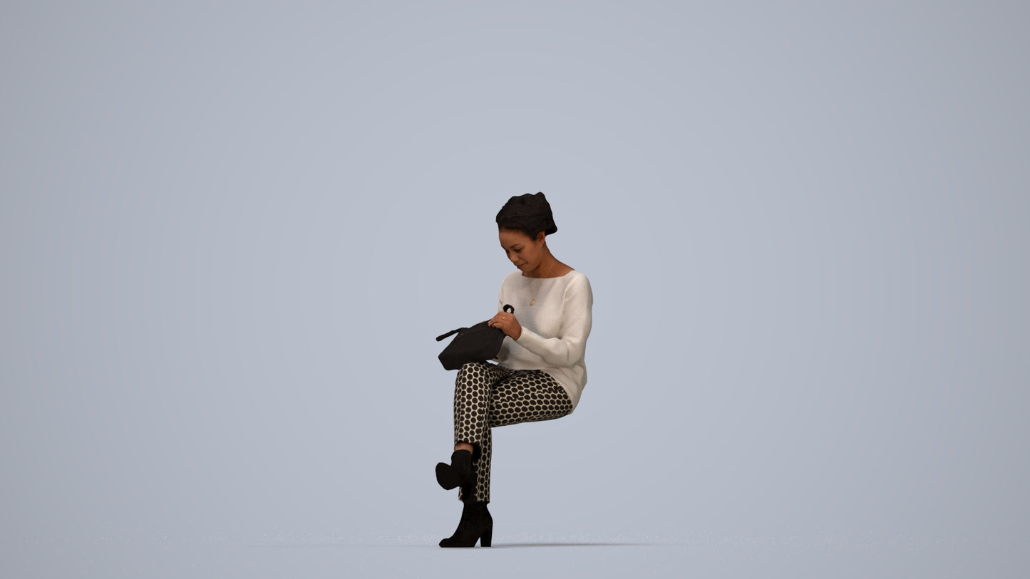 scanned 3D woman casual kids, photogrammetry people for Enscape and V-Ray, top-down view render
