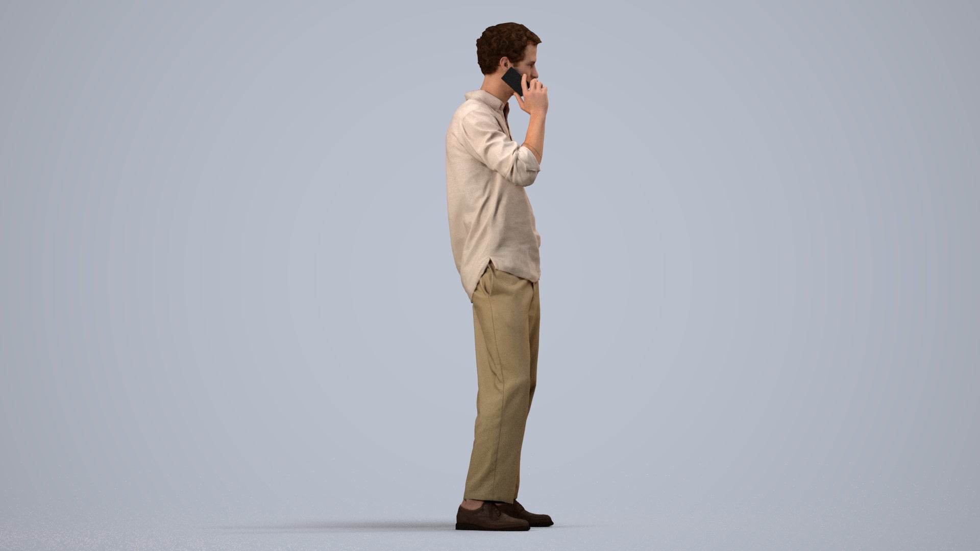 realistic 3D human man casual standing, archviz people FBX OBJ for Blender, side view render