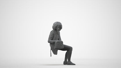 3D people model woman business sitting, scanned human for 3ds Max rendering, wireframe side view