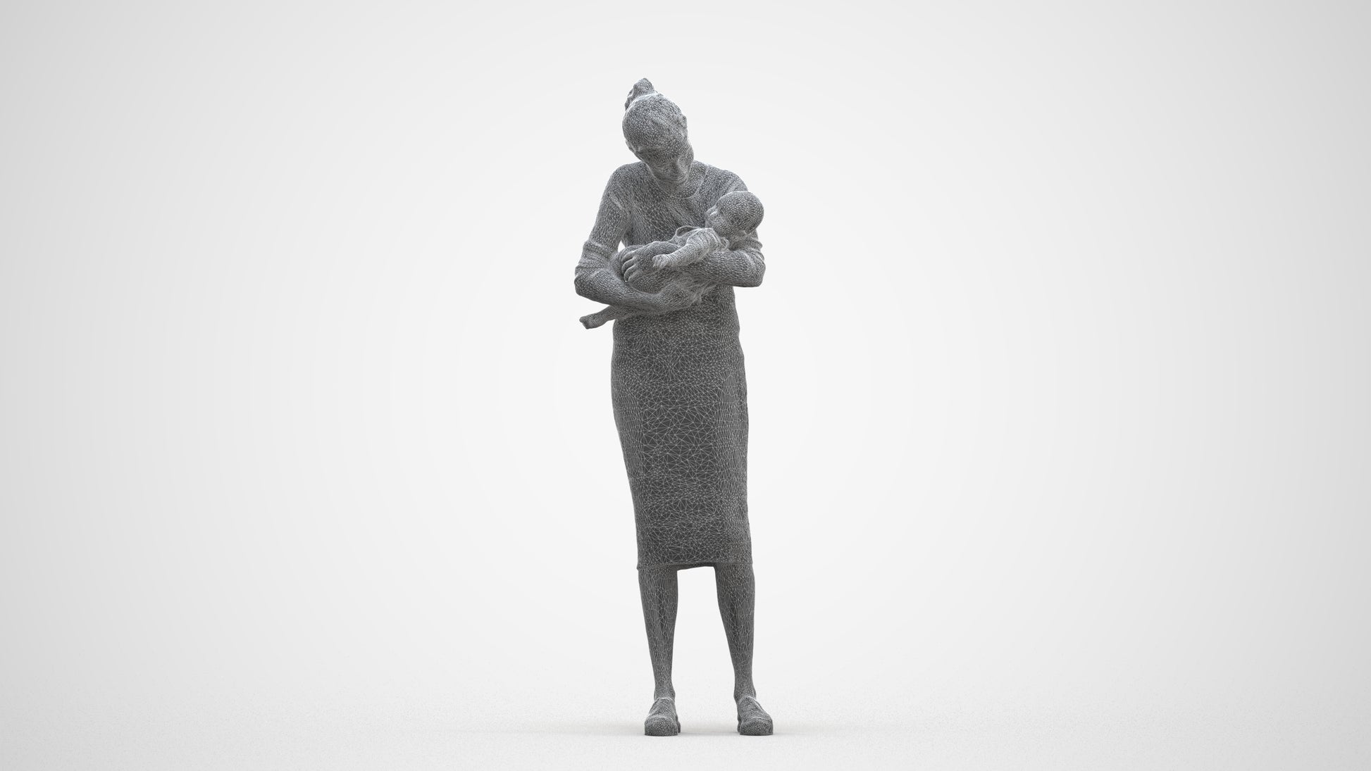 3D human model girl casual kids, photogrammetry scanned person for archviz, three-quarter front view render