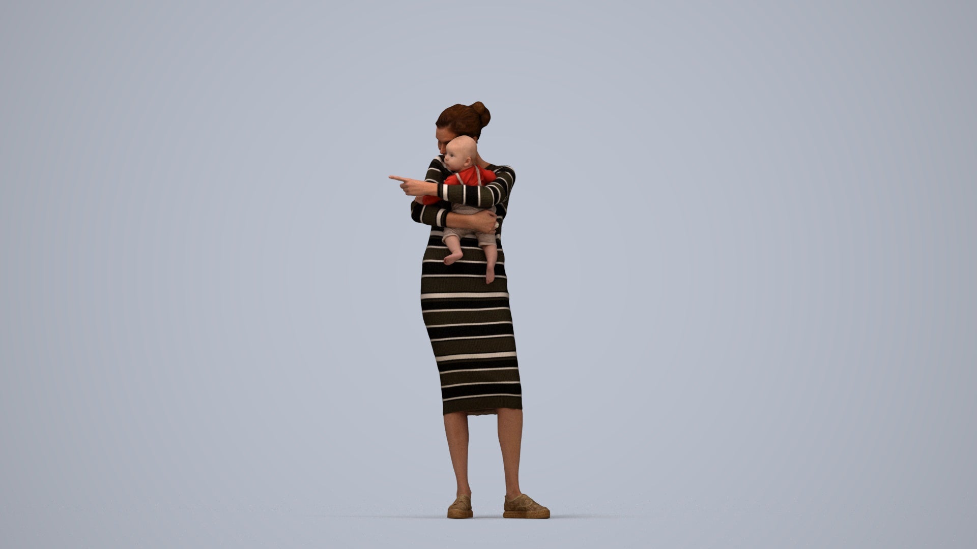 3D scanned girl kids casual, photorealistic archviz people for Enscape and SketchUp, top-down view render