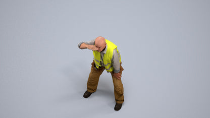 realistic 3D senior man standing, scanned archviz people for Blender and 3ds Max, back view render